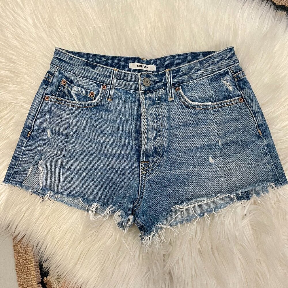 Grlfrnd High Rise Cindy button fly raw hem cut-off jean shorts